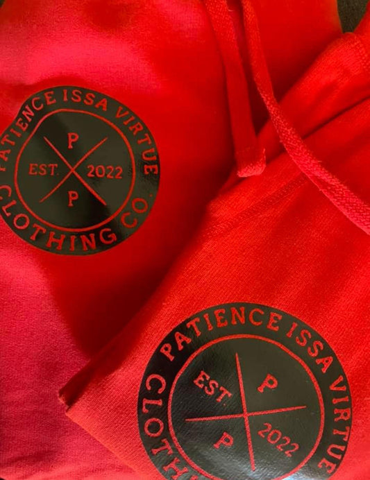 Patience Issa virtue - RED Classic hoodie set w/black full logo